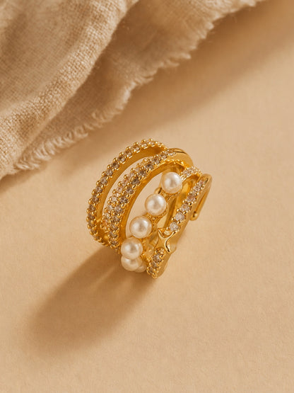 Pearl & CZ Gold Ear Cuff Clip | Anti Tarnish Ear Clip (Single)