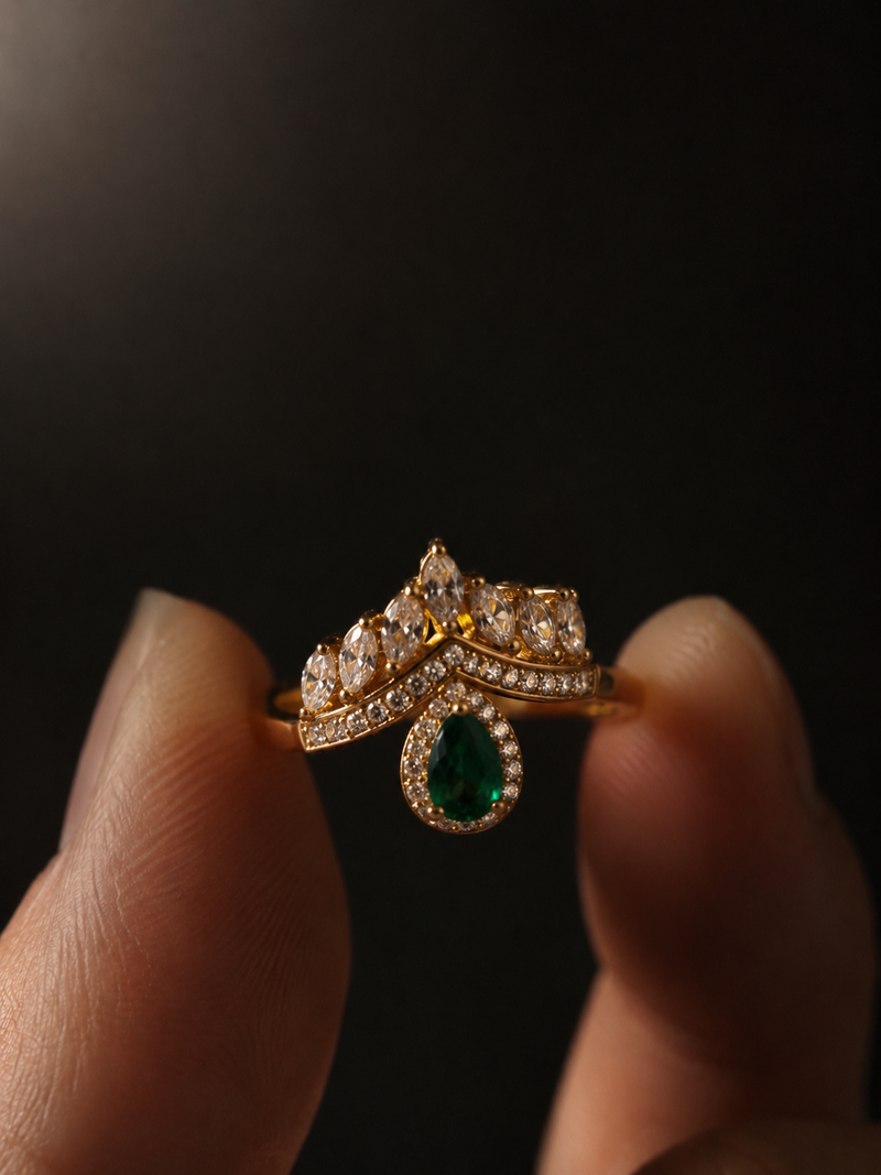 Emerald Crown CZ Ring in 18K Gold | Anti Tarnish Stacking Ring