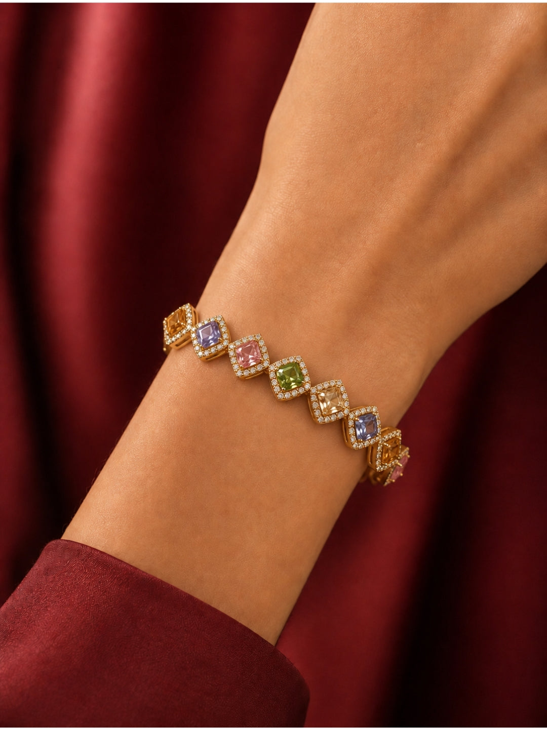 Aurora Multicolor CZ Tennis Bracelet – 18K Gold Plated