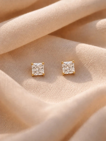 Square Solitaire Stud Earrings 6mm - 18K Rose Gold | CZ | Anti Tarnish