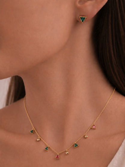 Multi Triangle Beaded CZ Jewellery Set in 18K Gold Plating