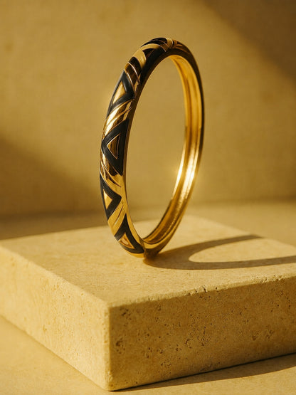 Black Designer Enamel Bracelet – 18k Gold Plated, Anti-Tarnish