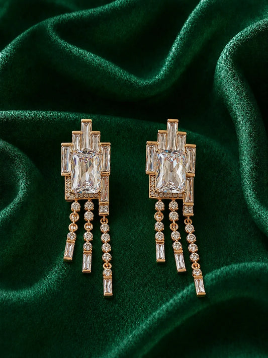 18K Rose Gold Princess Cut CZ Drop Earrings | Anti-Tarnish Jewelry