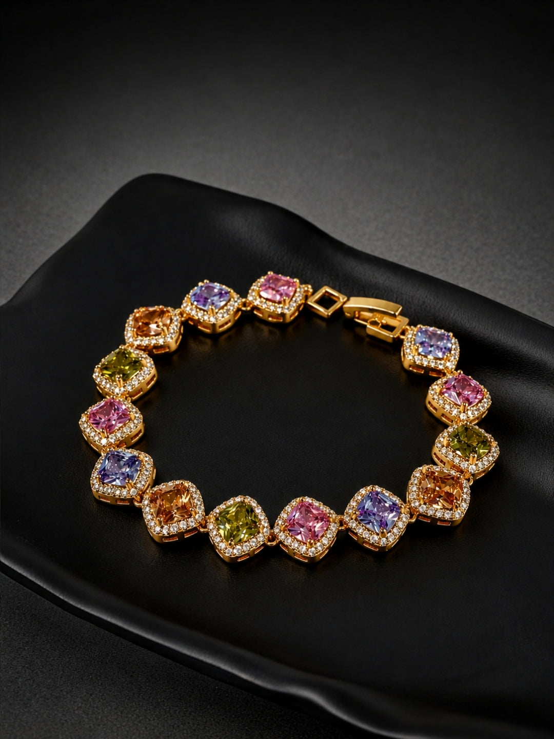 Aurora Soft Square Halo Tennis Bracelet, 18K Gold-Plated