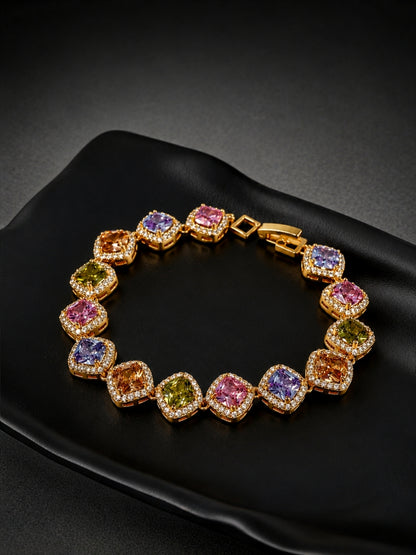 Aurora Soft Square Halo Tennis Bracelet, 18K Gold-Plated