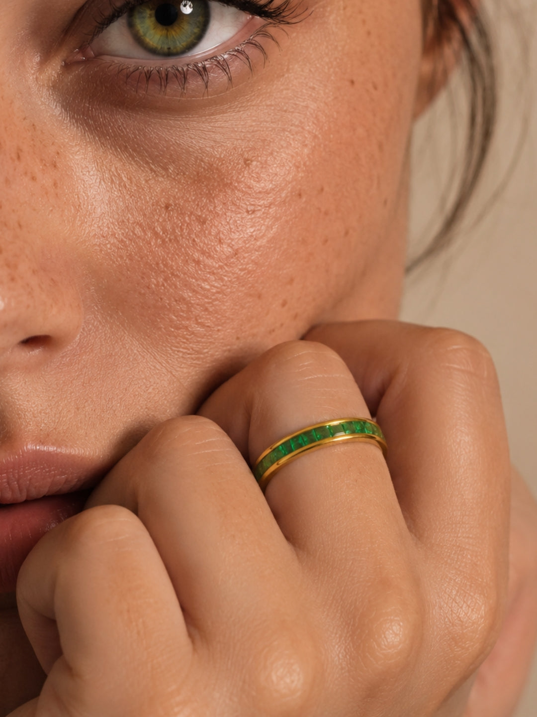 Emerald Eternity CZ Ring | 18K Gold Plated Stackable Ring
