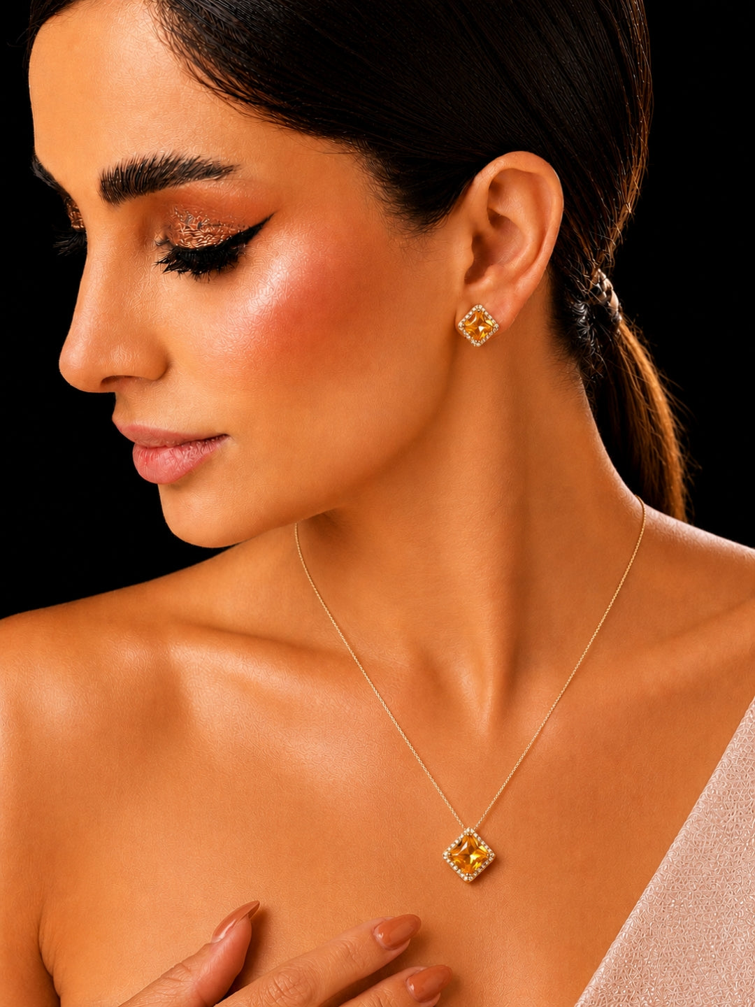 Sapphire Princess Cut CZ Jewelry Set | 18K Gold Plated Necklace Set