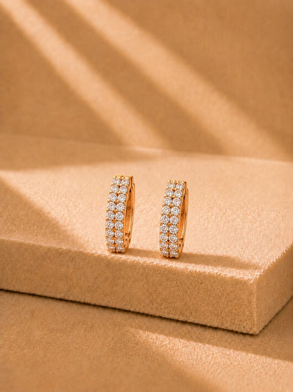 Rose Gold CZ Double Row Huggie Hoop Earrings | Anti Tarnish