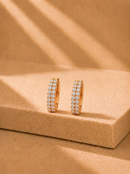 Rose Gold CZ Double Row Huggie Hoop Earrings | Anti Tarnish