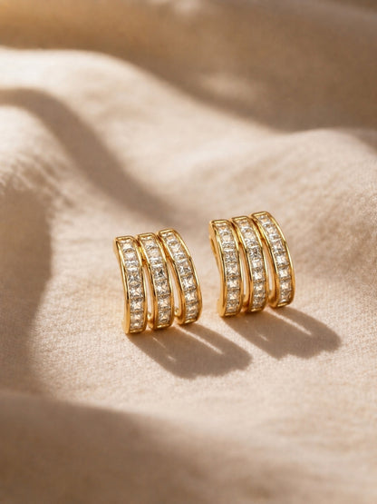 Triple Row Hoop Earrings, 18K Rose Gold-Plated