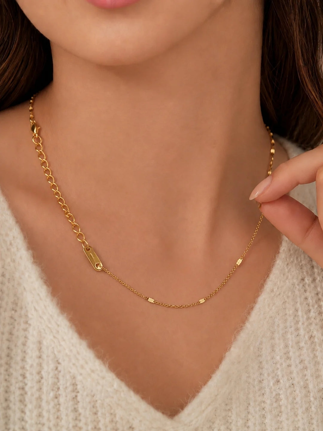 18K Gold Designer Slim CZ Chain Necklace | Waterproof & Anti Tarnish