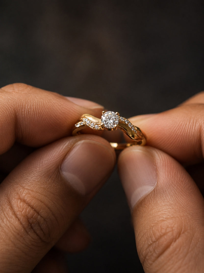 Single Solitaire Curve Studded Ring – 18K Rose Gold CZ Ring