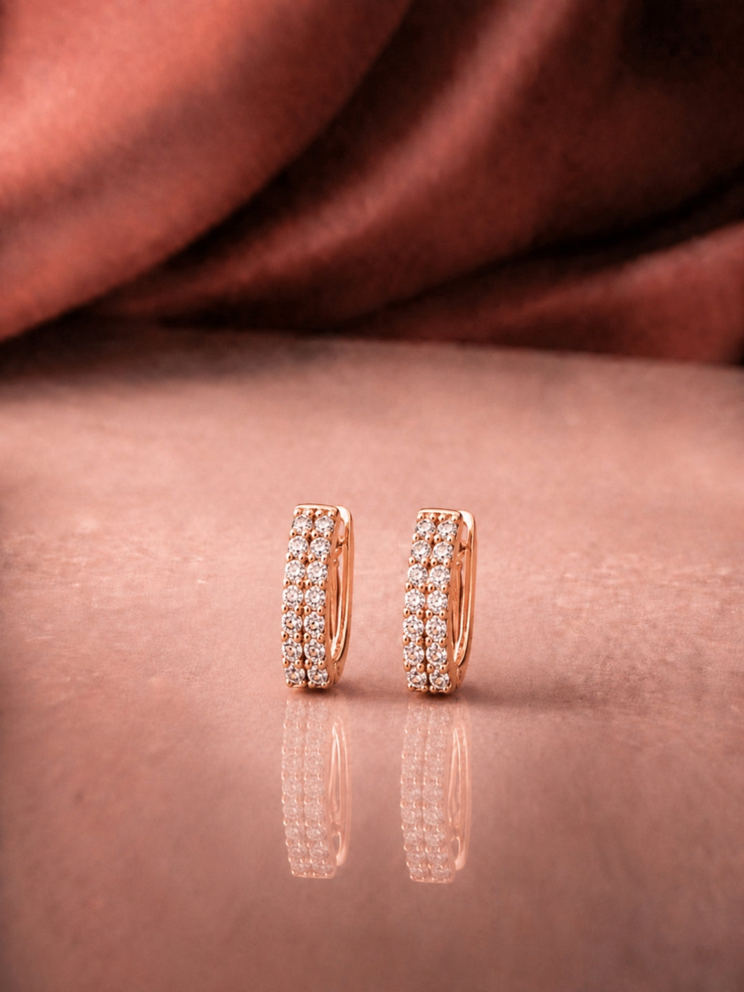 Rose Gold CZ Double Row Huggie Hoop Earrings | Anti Tarnish