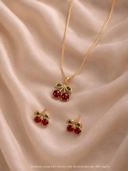 Cherry Moonstone CZ Gold Jewelry Set | Anti Tarnish Necklace & Earrings