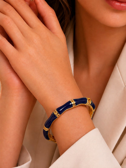 Blue Statement Bamboo Kada – 18K Gold Plated CZ Bracelet
