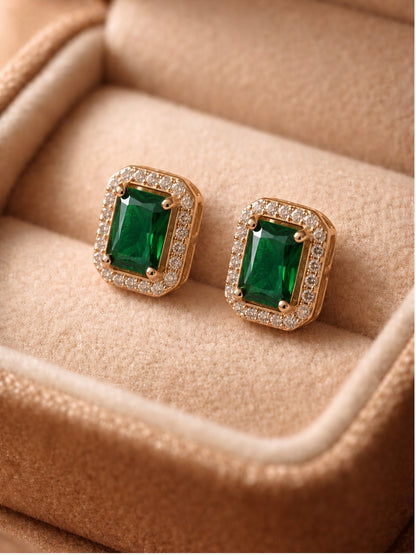 Green Princess Cut CZ Hoop Earrings in 18K Rose Gold Plated Steel