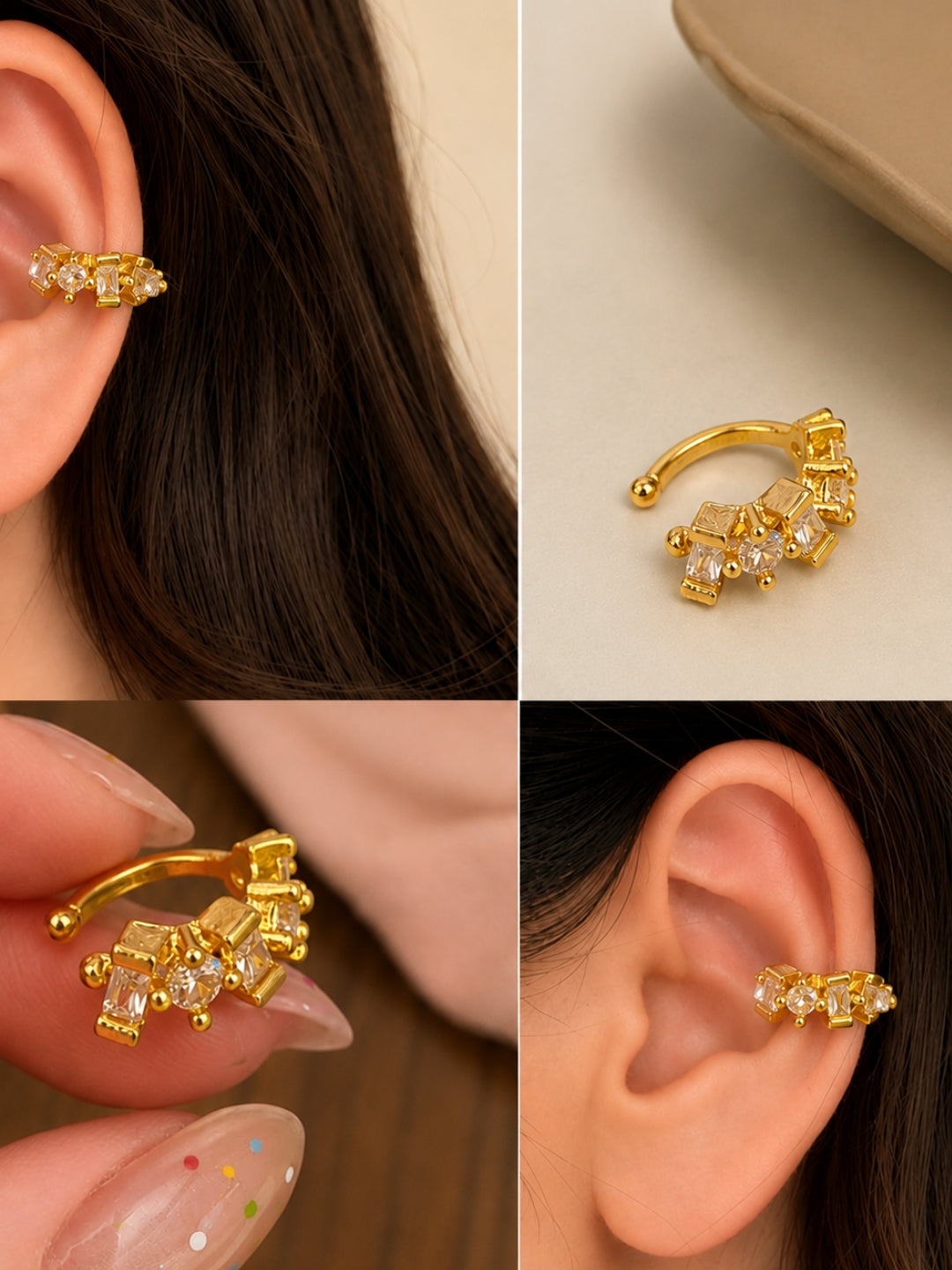 Aurora Multi-Shaped CZ Ear Cuff | 18K Gold Ear Clip