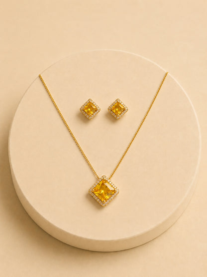 Sapphire Princess Cut CZ Jewelry Set | 18K Gold Plated Necklace Set