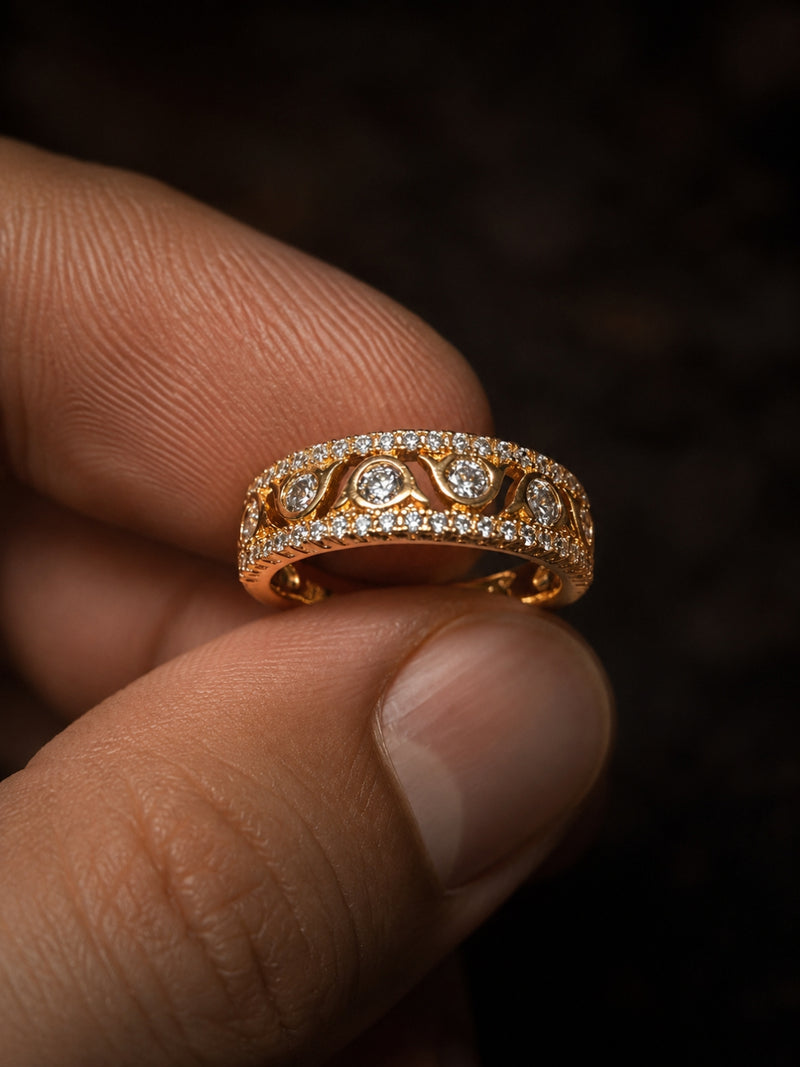 Designer Zig Zag Statement Ring – 18K Rose Gold CZ Stackable Ring