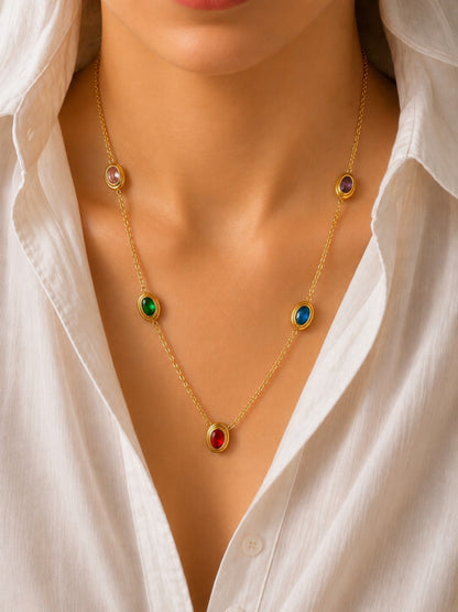 Multi Oval Beaded CZ Gold Necklace | Waterproof Layered Neckpiece