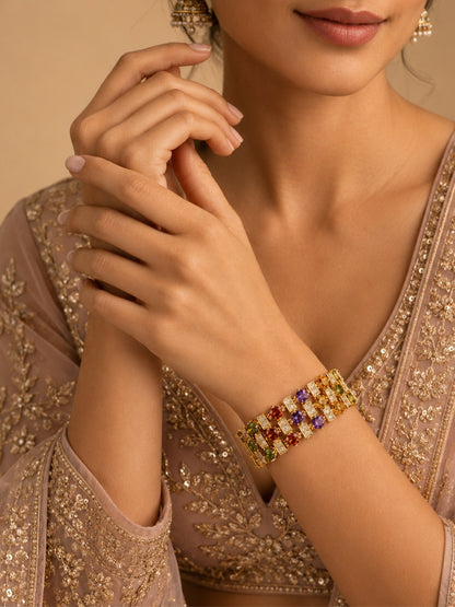 Multicolor Designer Statement CZ Bracelet | 18K Gold Plated