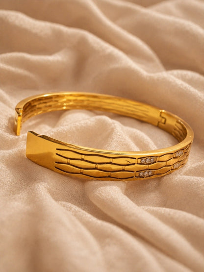Faceted Honeycomb CZ Bangle — 18K Gold Plated Stainless Steel