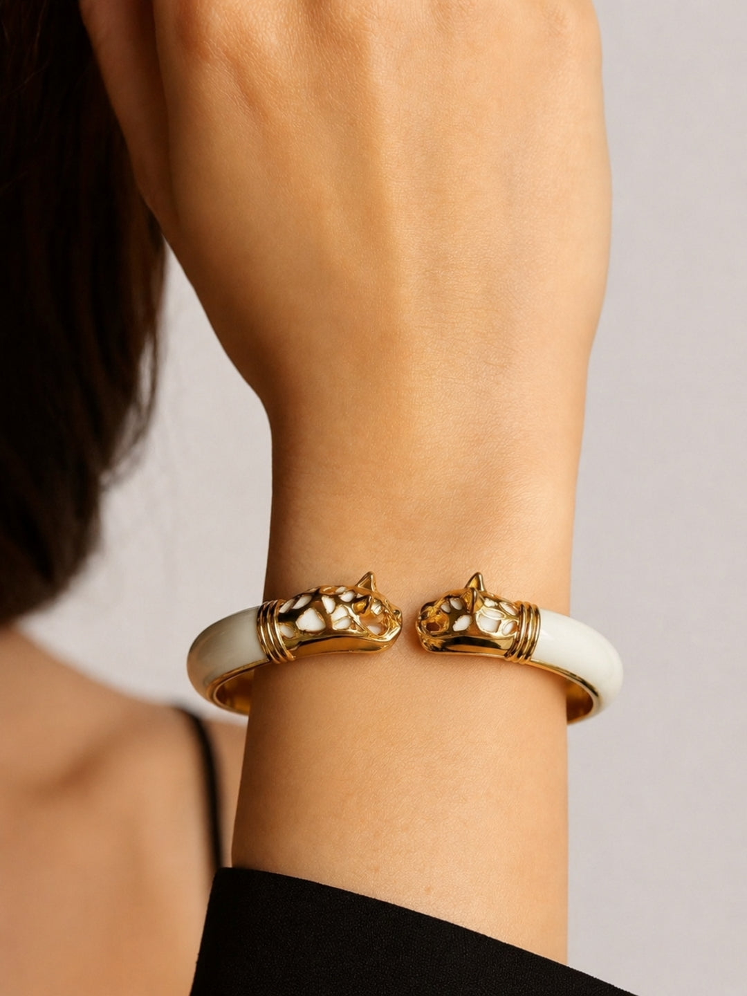 White Wolf Enamel Gold Kada Bracelet | Anti Tarnish Stainless Steel