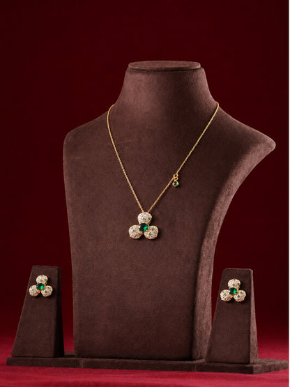 Emerald Floral CZ Jewelry Set in 18K Gold | Necklace & Earrings