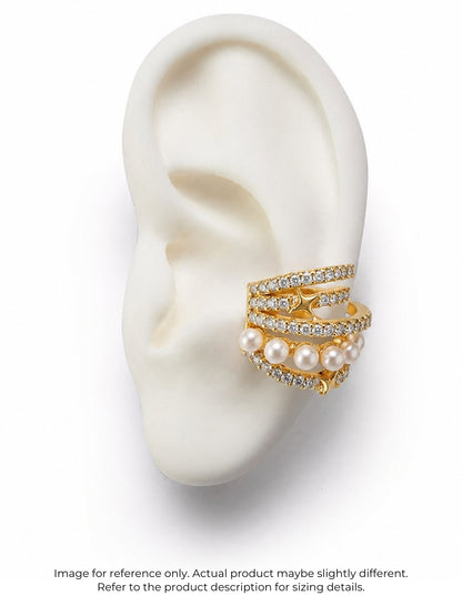 Pearl & CZ Gold Ear Cuff Clip | Anti Tarnish Ear Clip (Single)