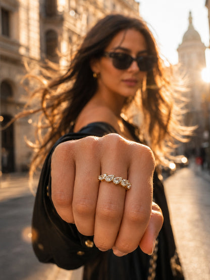 Marquise CZ Slant Ring – 18K Rose Gold Waterproof Ring
