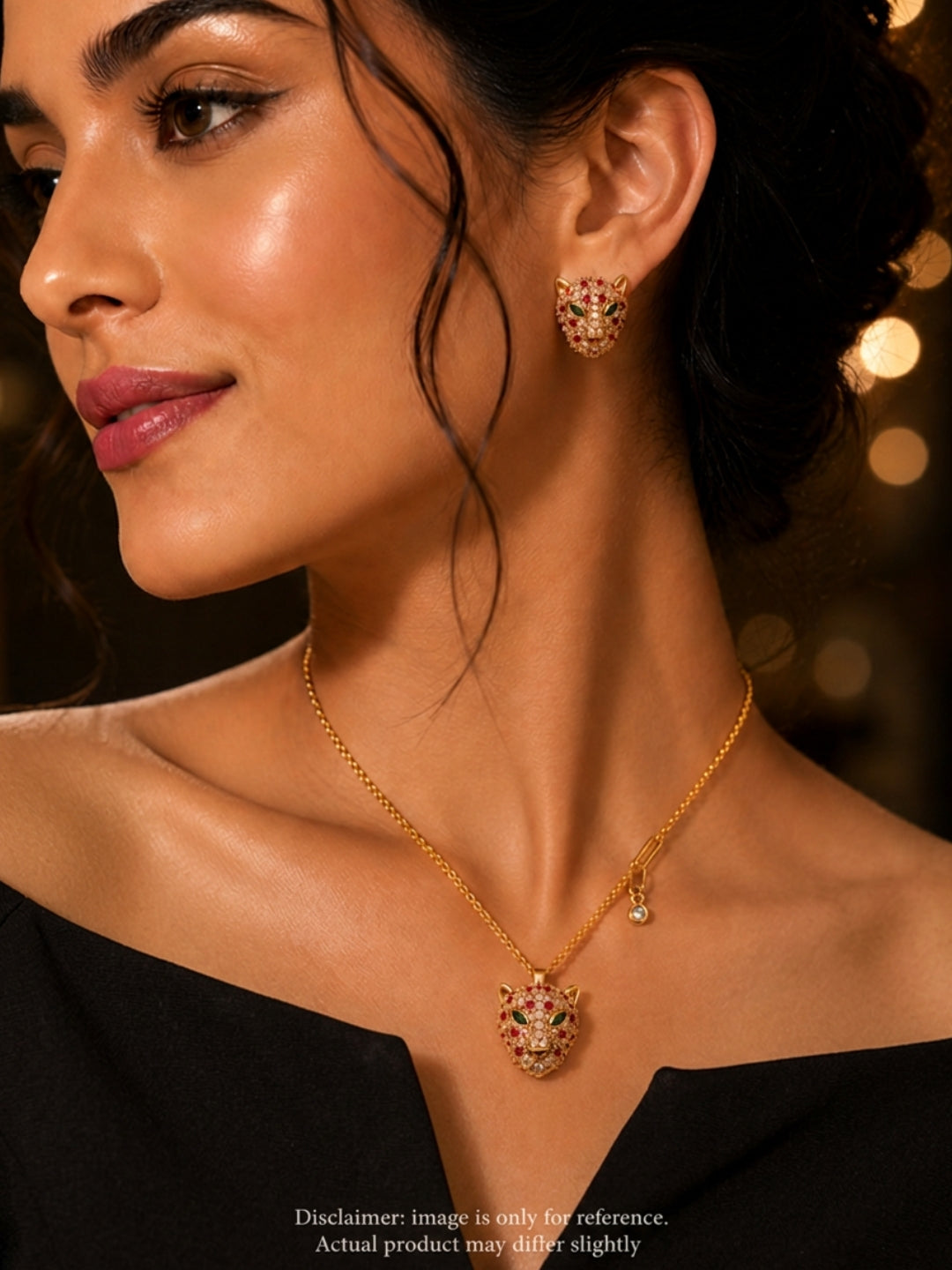 18K Gold  Plated Pink Tiger Eye CZ Jewelry Set | Anti Tarnish Necklace & Earrings
