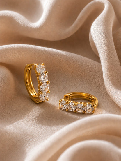 Solitaire CZ Studded Gold Hoops | 18K Gold Plated Small Earrings