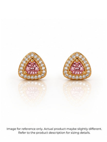 Pink CZ Triangle Stud Earrings in 18K rose Gold | Waterproof & Anti Tarnish