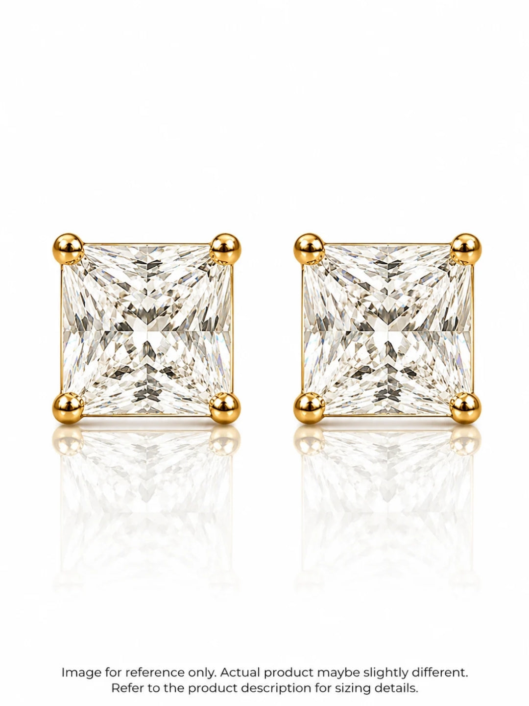 Square Solitaire Stud Earrings 8mm – 18K Gold CZ | Anti Tarnish