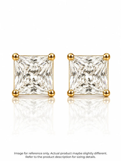 Square Solitaire Stud Earrings 8mm – 18K Gold CZ | Anti Tarnish