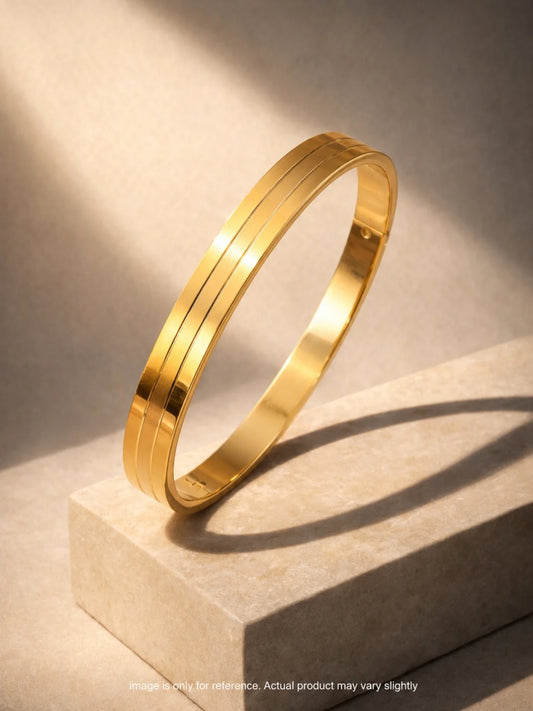 18K Gold Plated Lined Kada for Men | Stainless Steel Bracelet