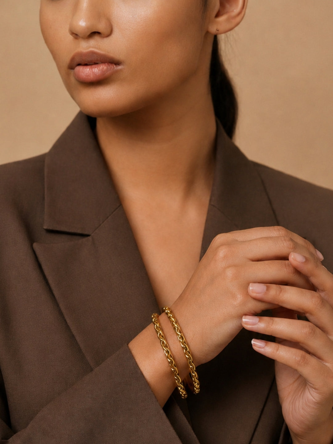 Pleated CZ Gold Bangle Bracelet | Anti-Tarnish Waterproof Jewelry