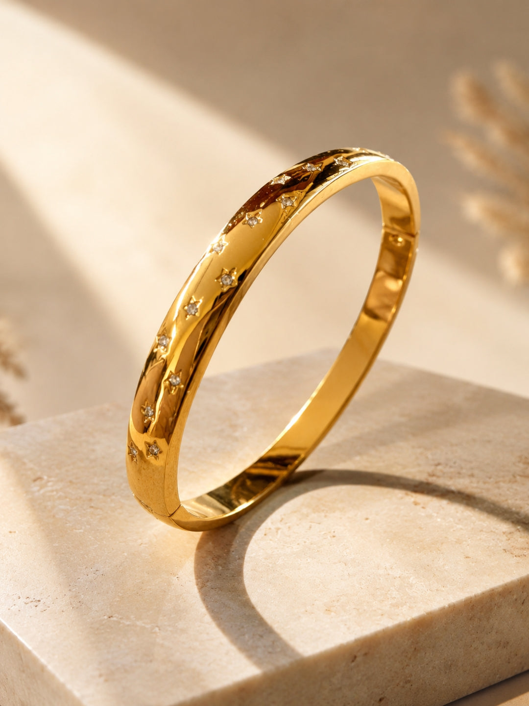 18K Gold Plated CZ Star Openable Bracelet | Anti Tarnish