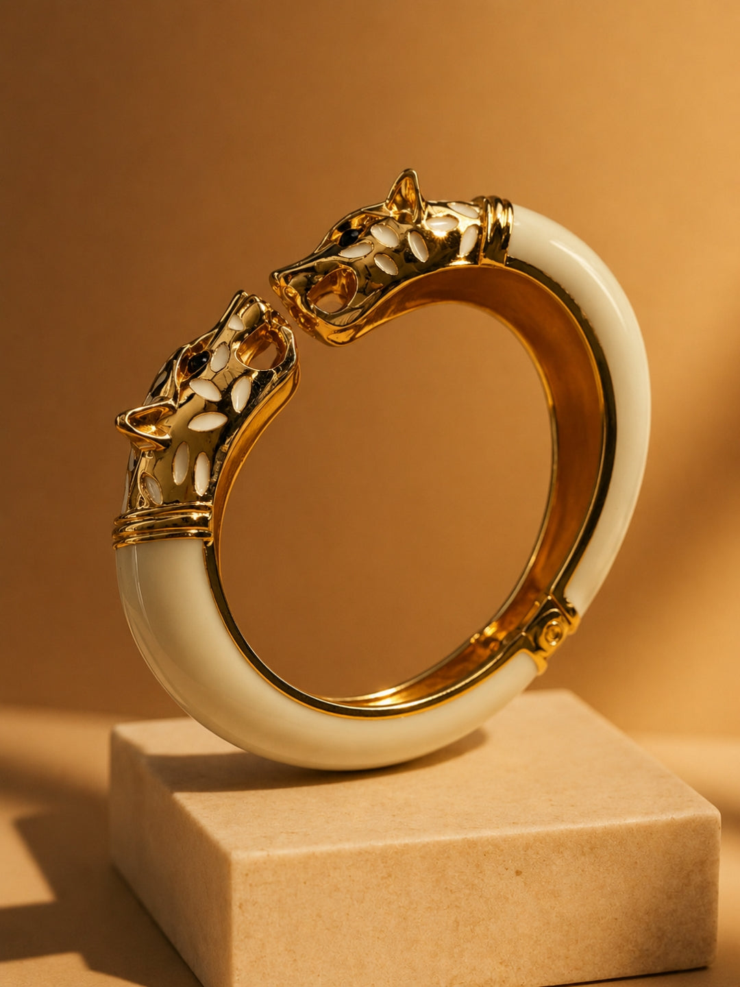 White Wolf Enamel Gold Kada Bracelet | Anti Tarnish Stainless Steel