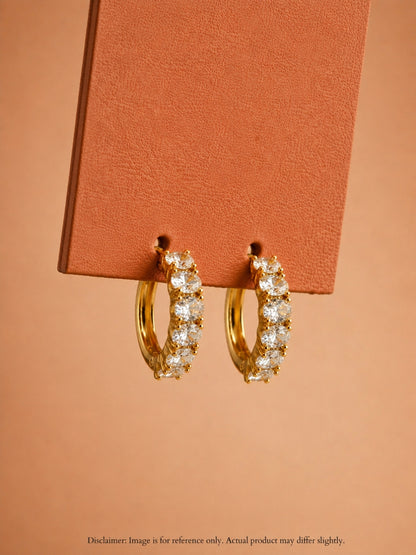 Solitaire CZ Studded Hoop Earrings – 18K Gold Plated | Anti Tarnish