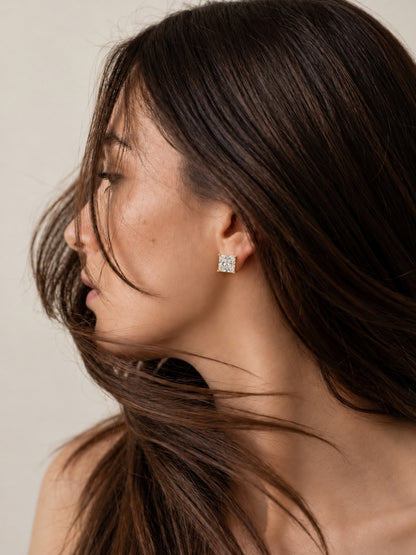 Square Solitaire Stud Earrings 6mm, view 4