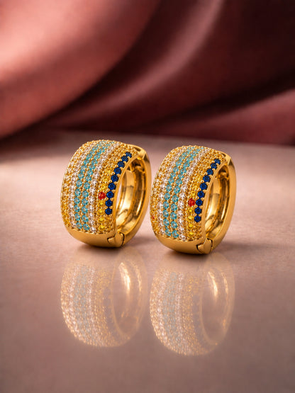 18K Gold Multicolor CZ Nano-Set Hoops | Anti Tarnish Earrings