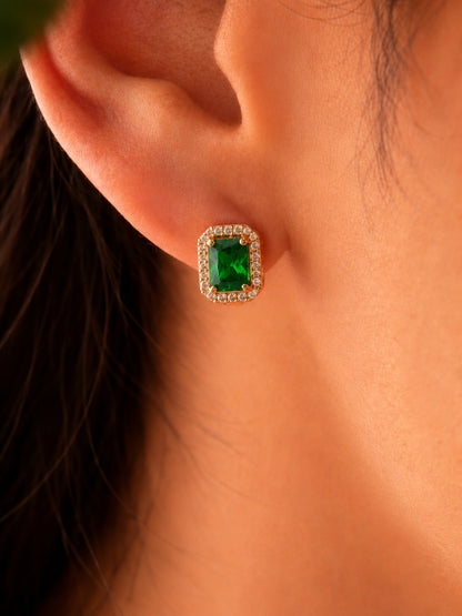 Green Princess Cut CZ Hoop Earrings in 18K Rose Gold Plated Steel