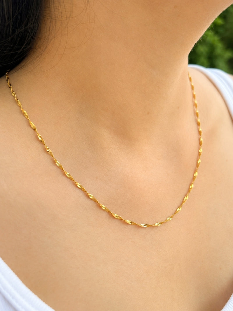18K Gold Twisted Snake Chain with CZ | Anti Tarnish