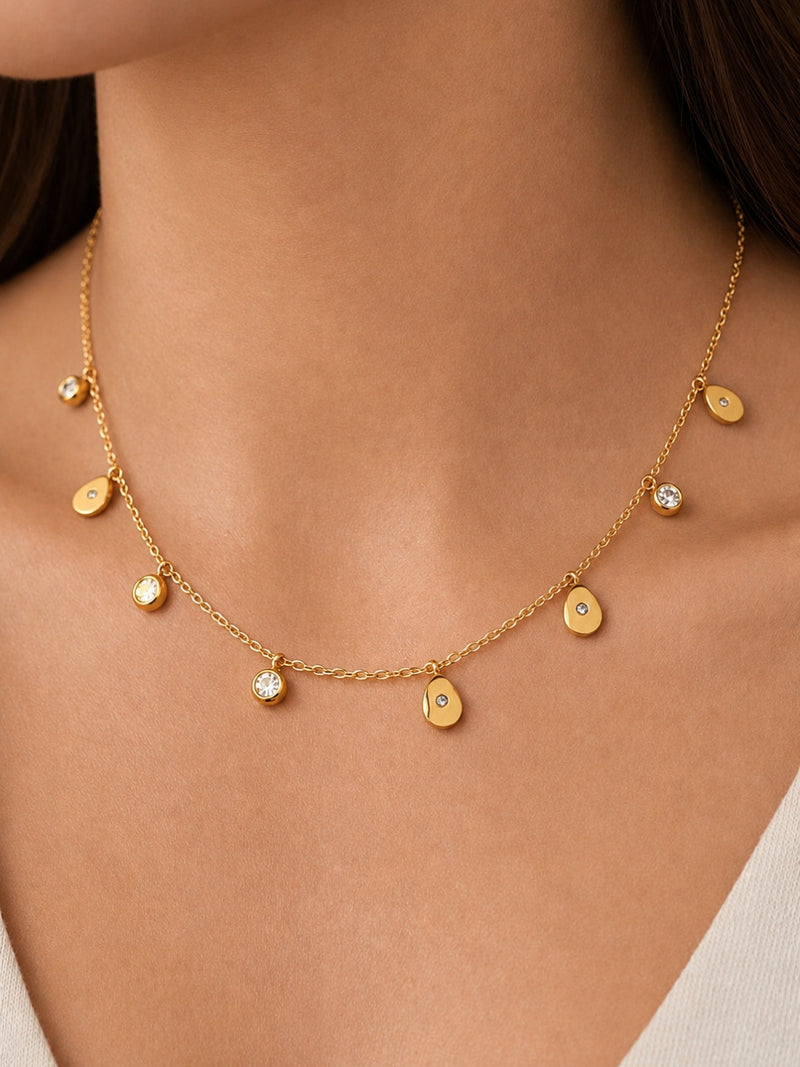 18K Gold CZ Teardrop Charm Necklace | Anti Tarnish Layering Chain