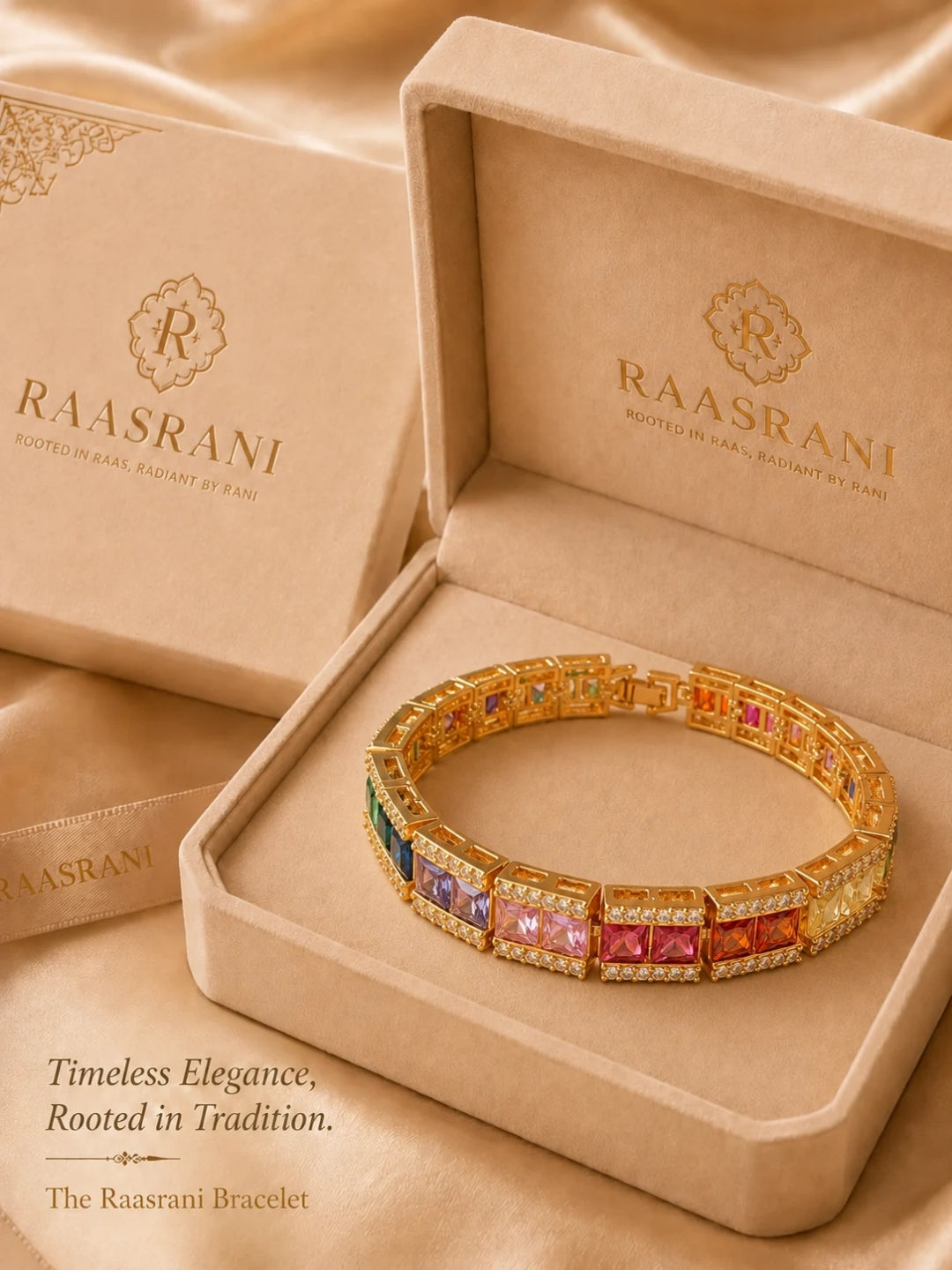 Aurora Multicolor Quad Tennis Bracelet – 18K Gold Plated CZ