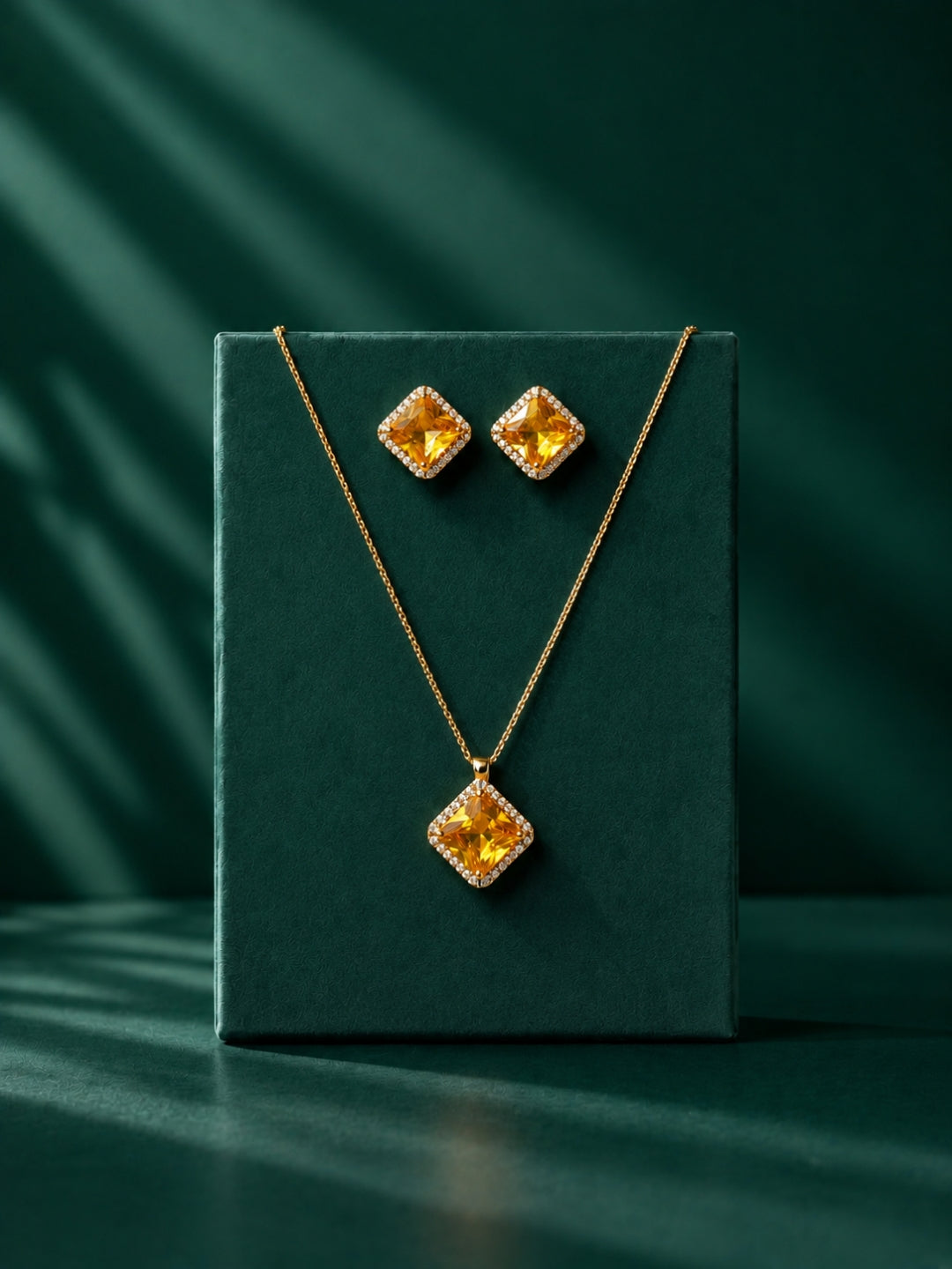 Sapphire Princess Cut CZ Jewelry Set | 18K Gold Plated Necklace Set