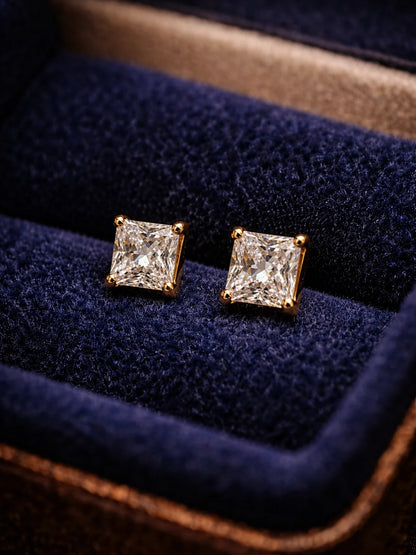 Square Solitaire Stud Earrings 6mm - 18K Rose Gold | CZ | Anti Tarnish