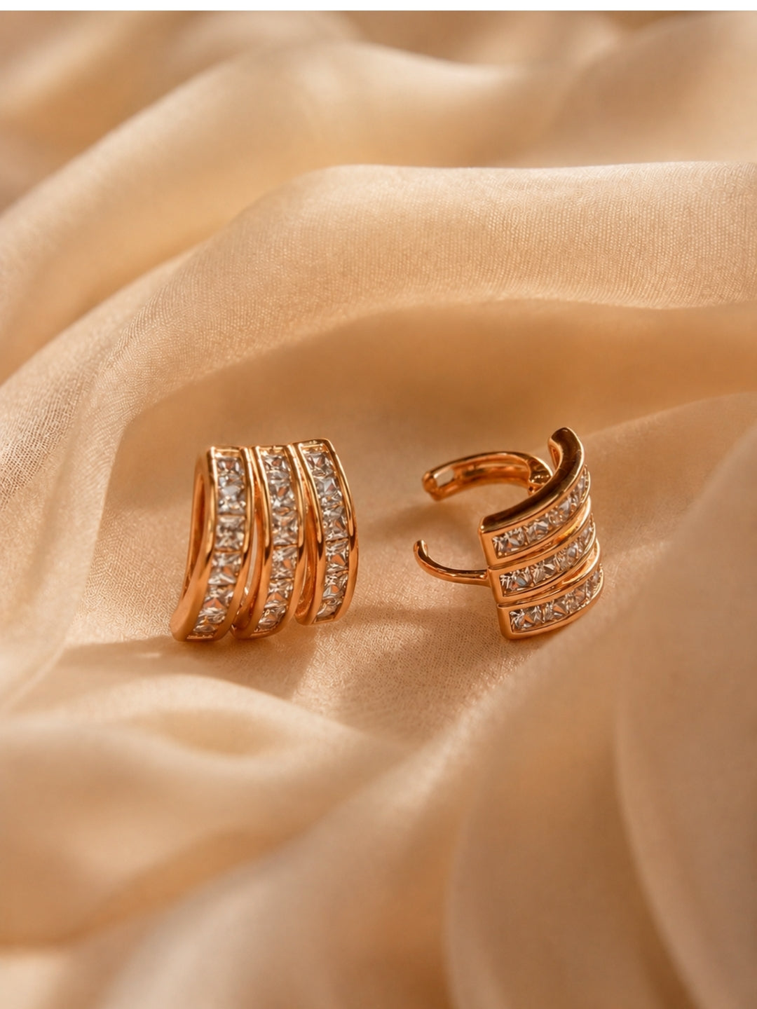 Triple Row Hoop Earrings, 18K Rose Gold-Plated