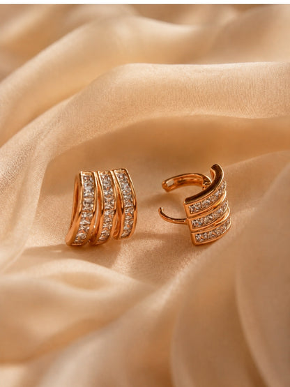 Triple Row Hoop Earrings, 18K Rose Gold-Plated